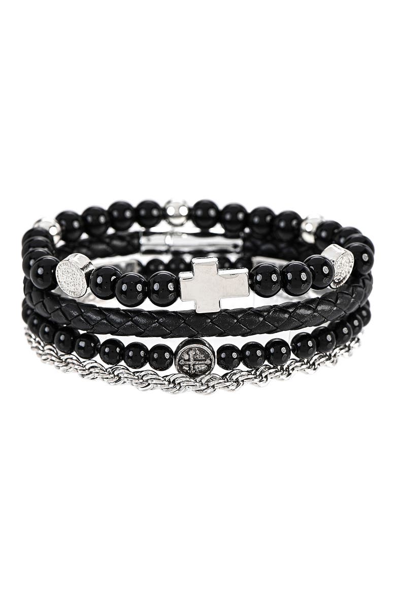 Men's Cross Pendant Necklace, Bracelets & Earrings Gift Set, Alternate, color, SILVER/ BLACK