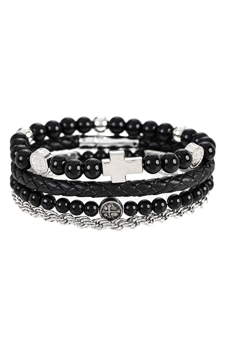 AMERICAN EXCHANGE Men's Cross Pendant Necklace, Bracelets & Earrings Gift Set, Alternate, color, Silver/ Black