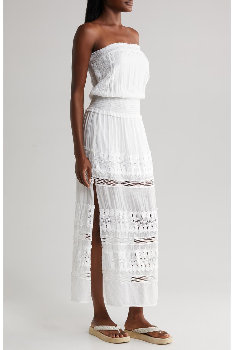 Lace Strapless Cover-Up Maxi Dress, Alternate, color, WHITE
