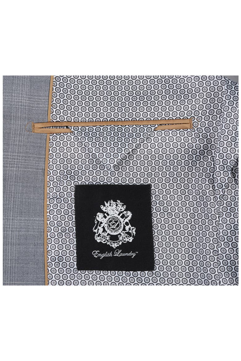 Plaid Two Button Peak Lapel Trim Fit Wool Blend Suit, Alternate, color, GRAY