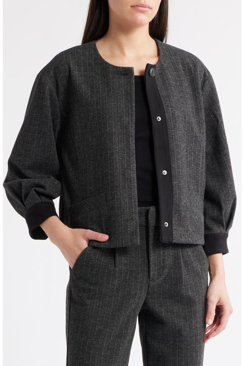 Barrel Sleeve Herringbone Crop Jacket, Main, color, CHARCOAL WHEAT MULTI