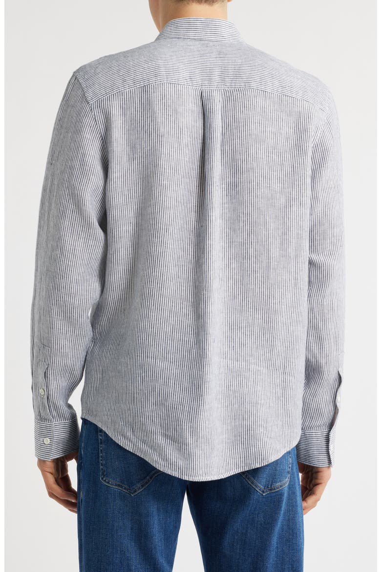 Stripe Long Sleeve Linen Woven Button-Up Shirt, Alternate, color, WHITE- NAVY SINGLE STRIPE