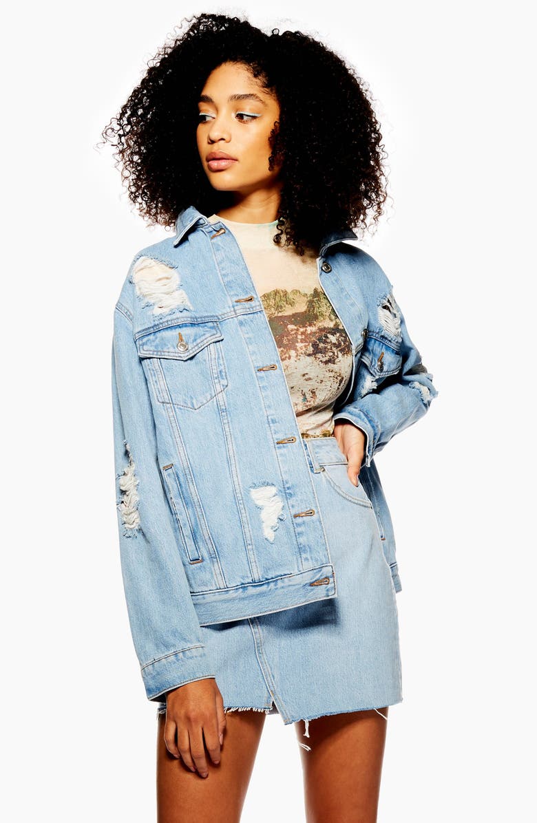 Topshop Asymmetrical Denim Miniskirt, Alternate, color,