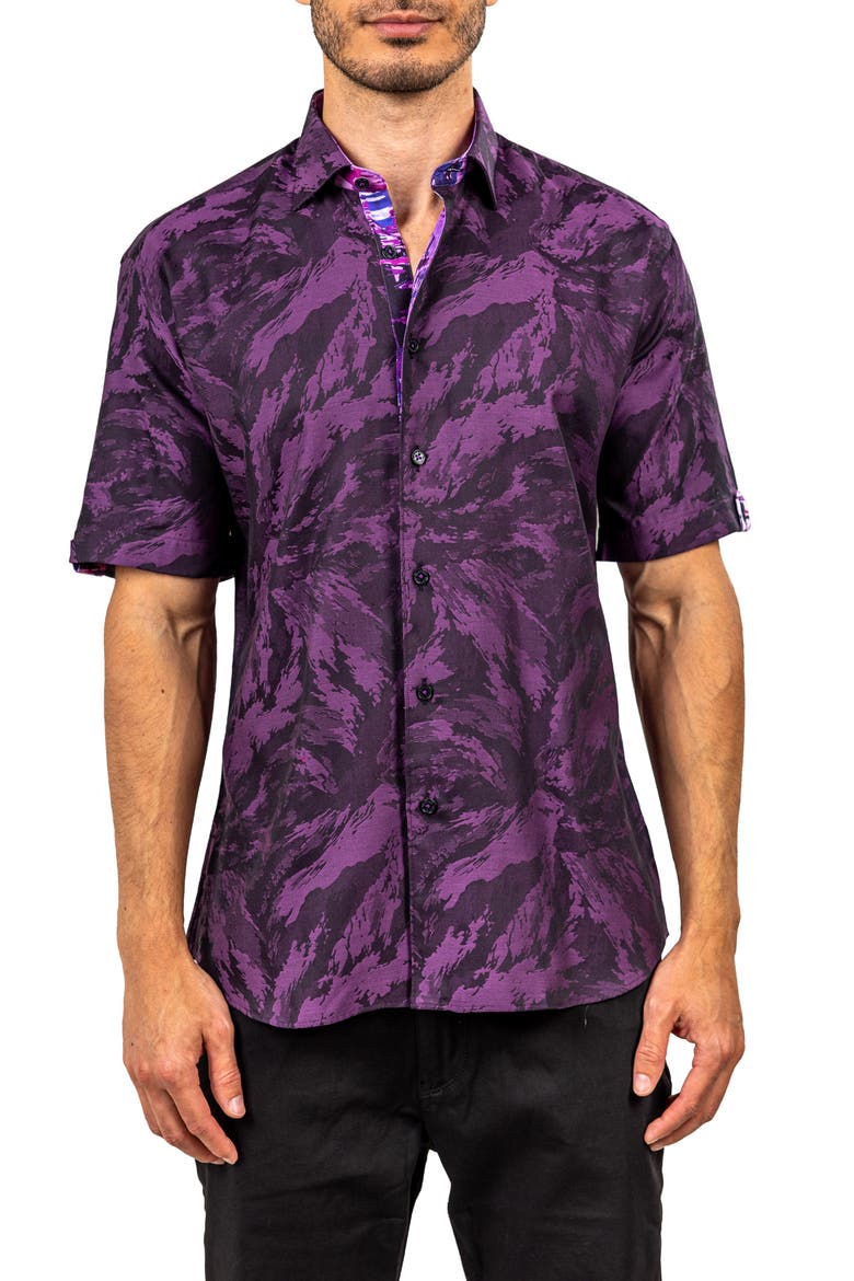 Galileo Ascension 0081 Contemporary Fit Short Sleeve Button-Up Shirt, Main, color, PURPLE/BLACK