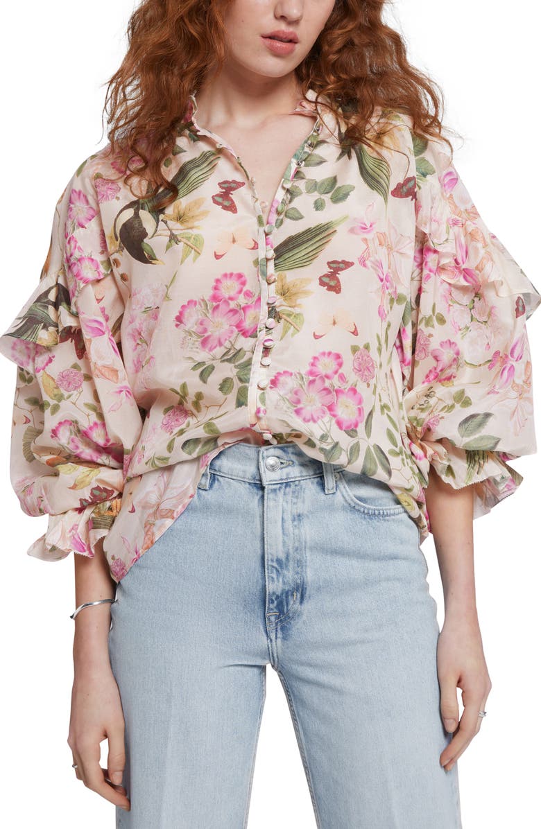 & Other Stories Floral Print Ruffle Sleeve Blouse, Main, color,