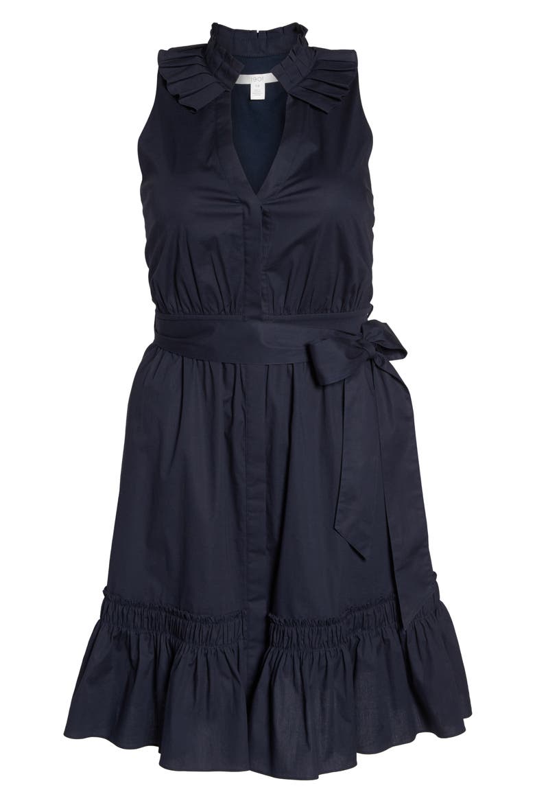 Pleat Collar Fit & Flare Dress, Alternate, color, NAVY