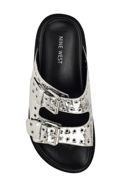Shop Nine West Eleny Platform Slide Sandal In Silver Croc
