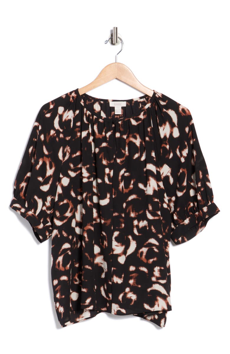 NORDSTROM RACK Gathered Neck Puff Sleeve Top, Alternate, color, Black Ivory Floral Camo