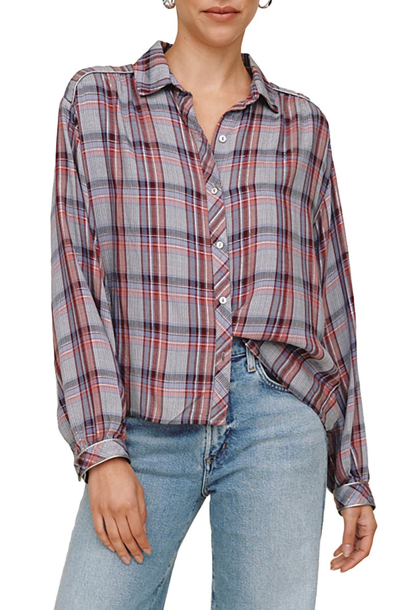 Bella Dahl Woven Plaid Skirt, Main, color, Silver Shimmer Plaid