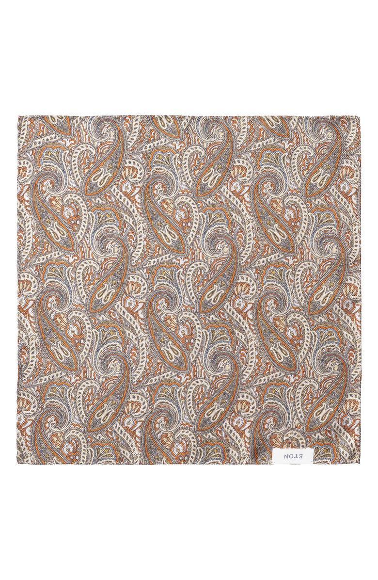 Eton Medallion & Paisley Reversible Silk Pocket Square, Alternate, color, Light Grey