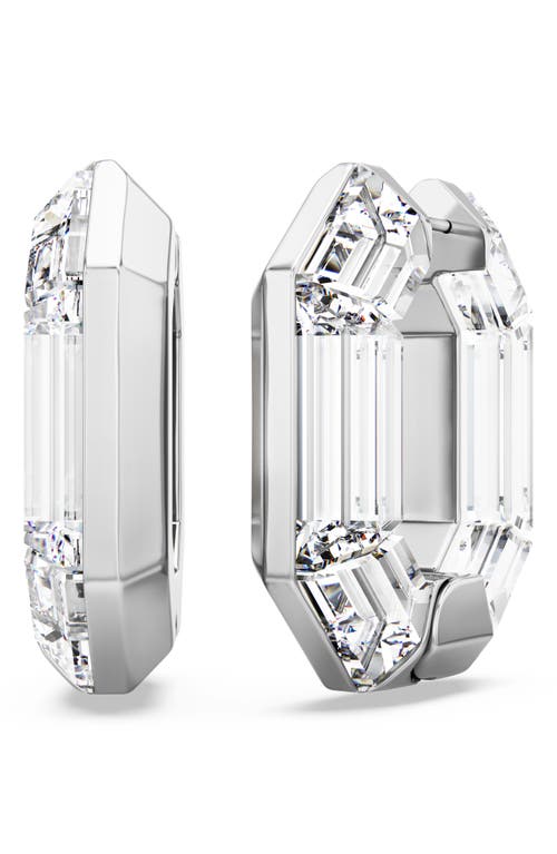 Swarovski Lucent Octagon Hoop Earrings In White/silver