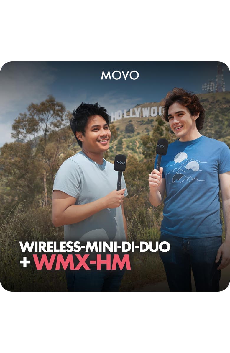 MOVO Wireless Mini DI Duo Dual Ultra Compact Wireless Lavalier Microphones for iPhone with Handheld Adapter, Alternate, color, Black