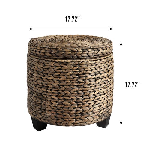 Happimess Addie 17.72" Modern Coastal Handwoven Water Hyacinth Storage Ottoman With Lid