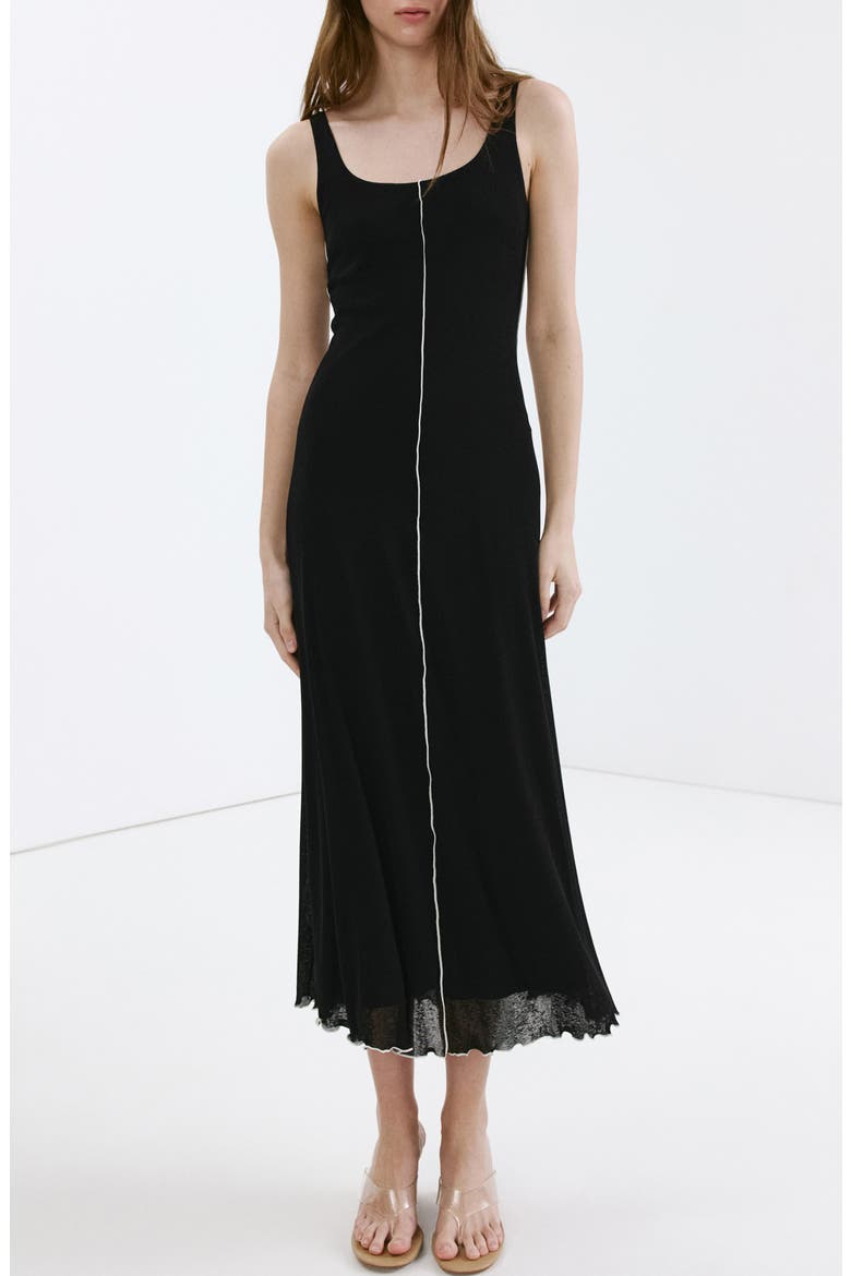 Contrast Stitch Midi Dress, Main, color, BLACK