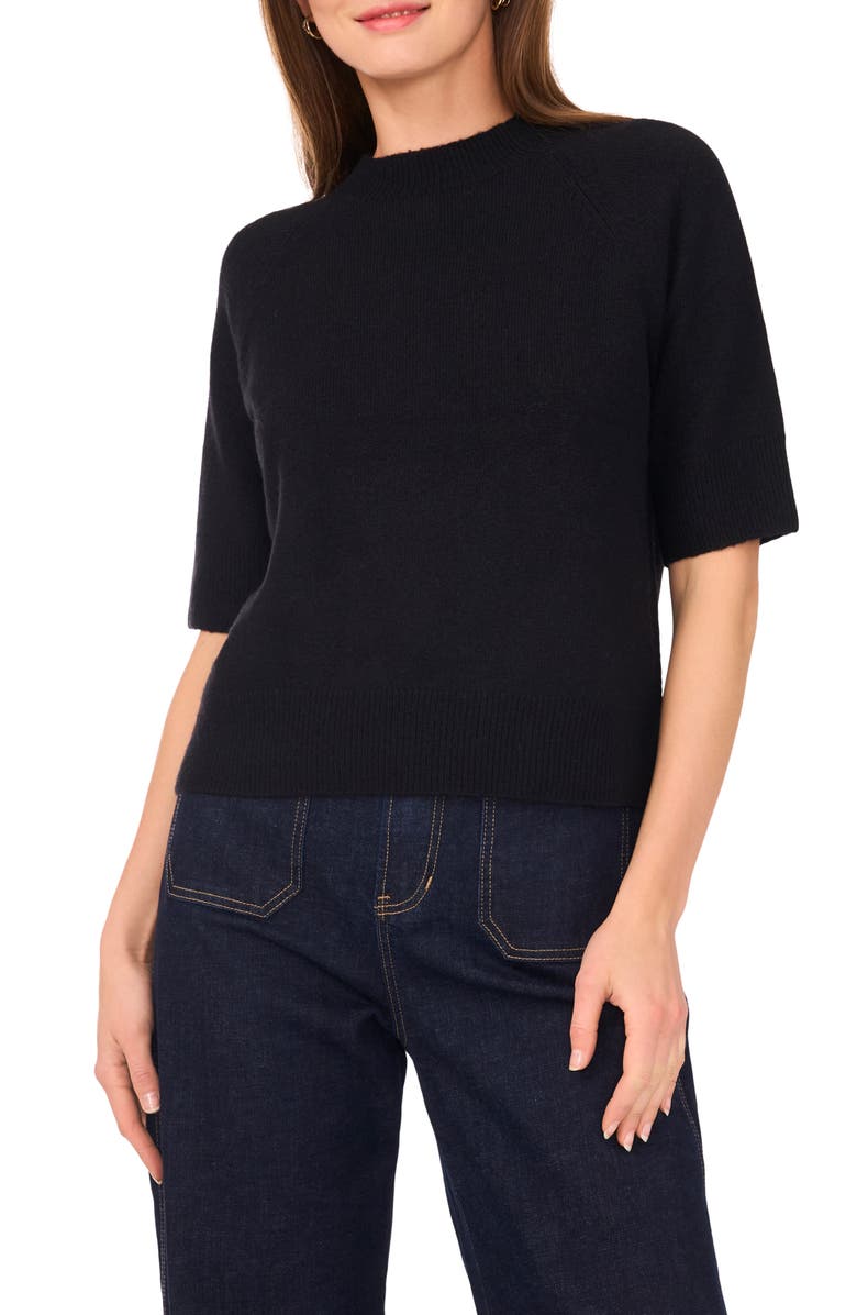 Vince Camuto Crewneck Short Sleeve Sweater, Main, color, Rich Black