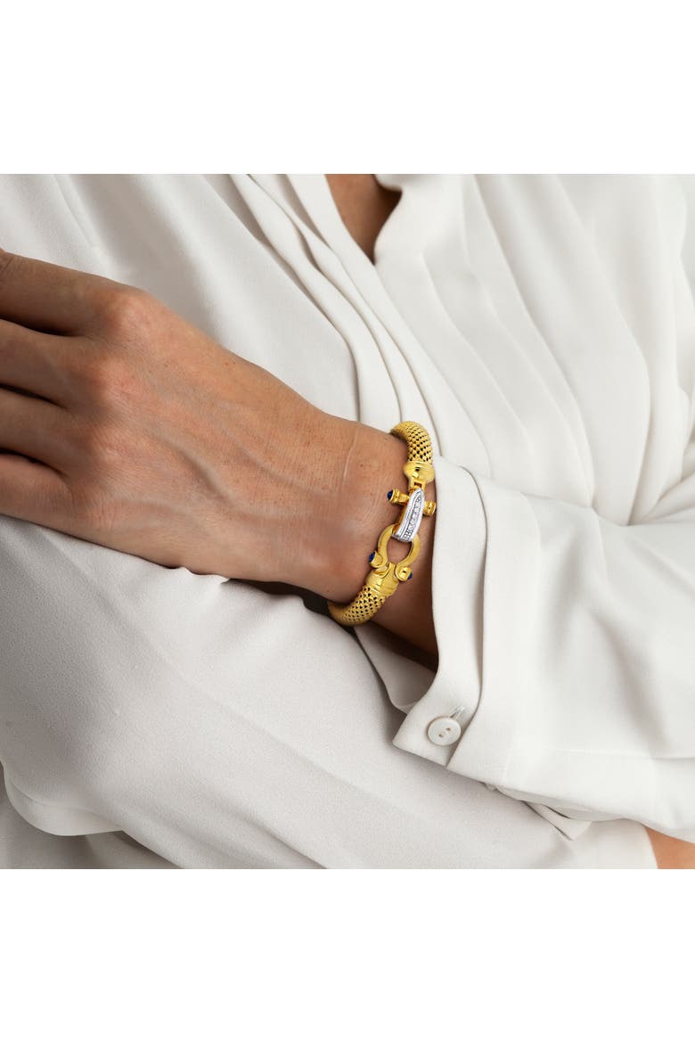 Blue & White Cubic Zirconia Popcorn Bangle, Alternate, color, Yellow-Plated