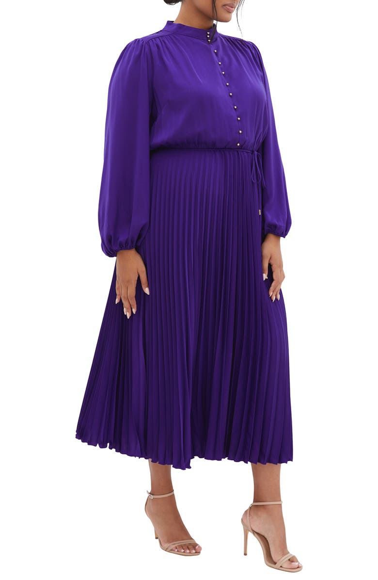 City Chic Oasis Long Sleeve Pleated Dress, Alternate, color,
