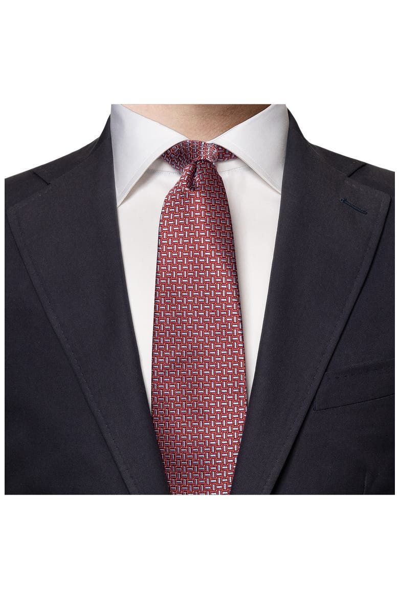 Geometric Silk Tie, Alternate, color, MEDIUM RED