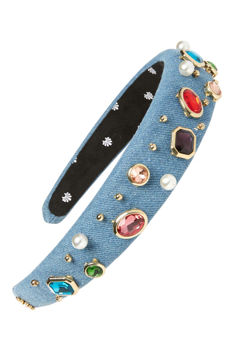 Alice Jewel Bezel Denim Headband, Main, color, LIGHT DENIM