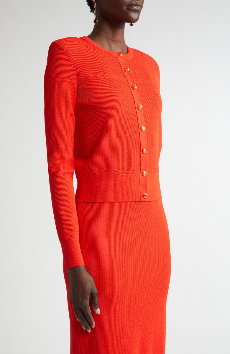 ST. JOHN Crewneck Cardigan, Alternate, color, Geranium