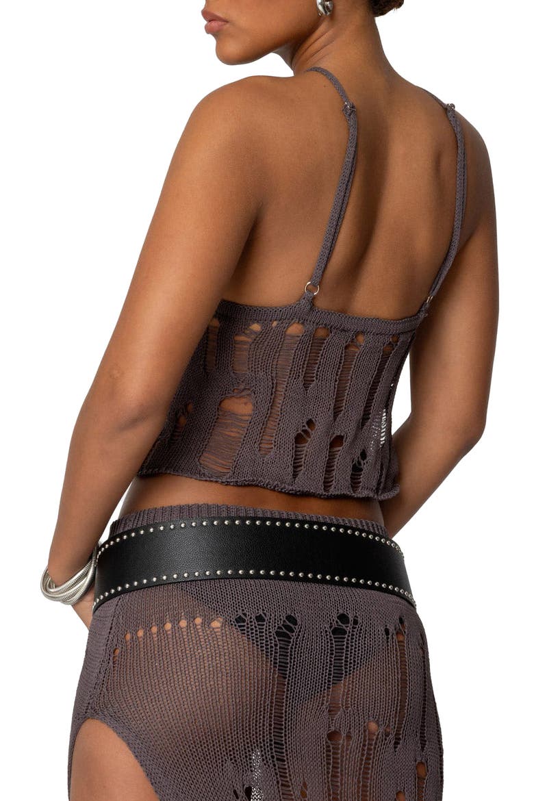 Jaynie Distressed Flyaway Camisole Sweater, Alternate, color, BROWN