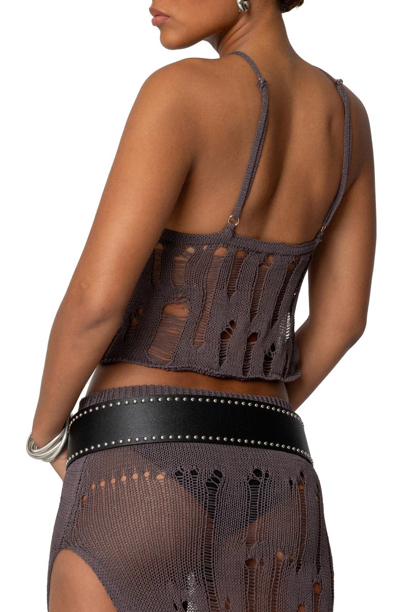 EDIKTED Jaynie Distressed Flyaway Camisole Sweater, Alternate, color, Brown