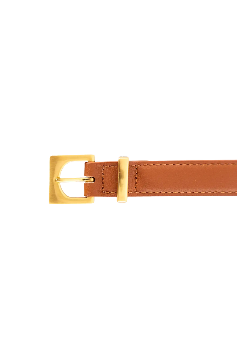 Cube Buckle Goldtone 20mm Leather Belt, Alternate, color, Caramel