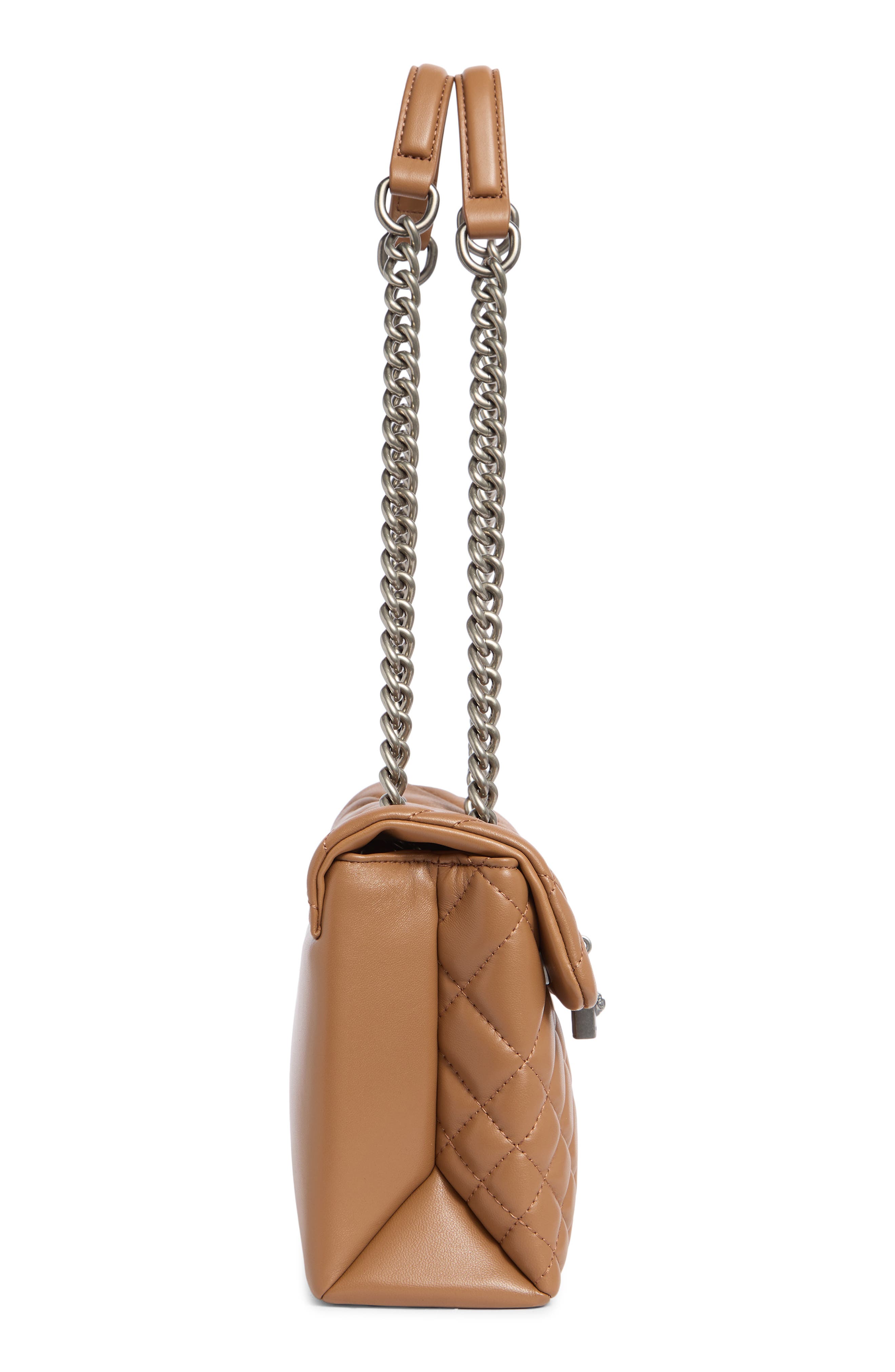 Kurt Geiger Brixton Diamond Quilted Leather Pad Lock Shoulder Bag, Alternate, color, Light/Pastel Brown