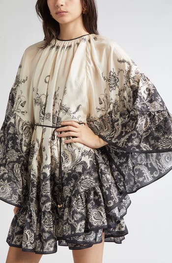 ◆Zimmermann◆ リアノンの花柄ギャザーシルクミニドレス Zimmermann Rhiannon Long Sleeve Silk Habutai Lantern