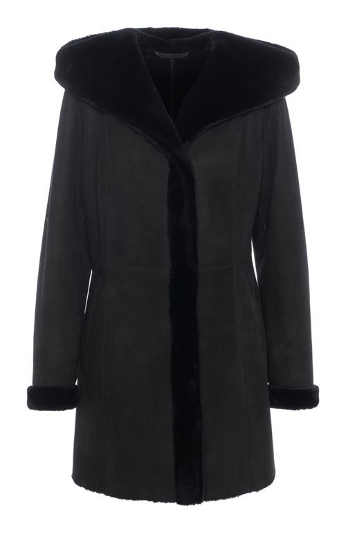 Gorski Merino Shearling Hooded Coat In Blue