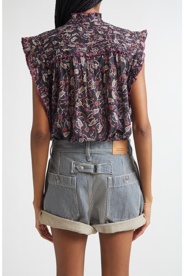 Dersia Floral Ruffled Cotton Top, Alternate, color, BLACK/ RASPBERRY