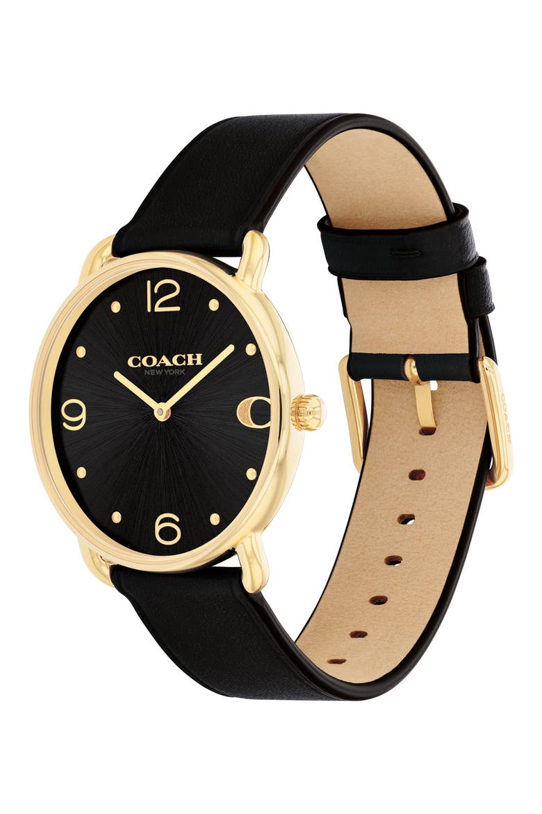 Elliot Leather Strap Watch, 36mm, Alternate, color, BLACK