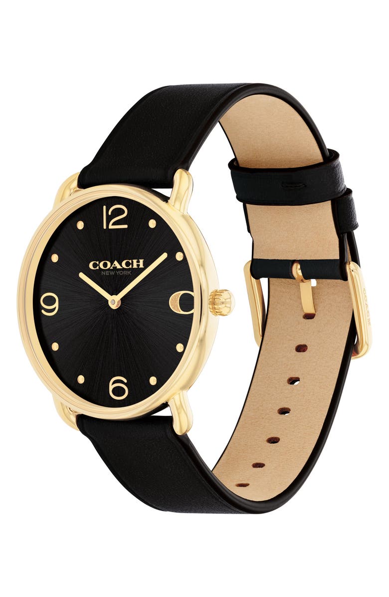 COACH Elliot Leather Strap Watch, 36mm, Alternate, color, Black