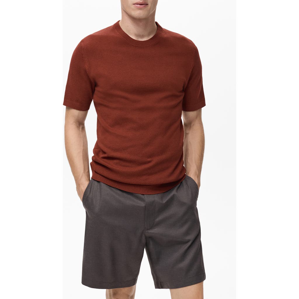 Mango Fine Knit Short Sleeve Sweater In Brown
