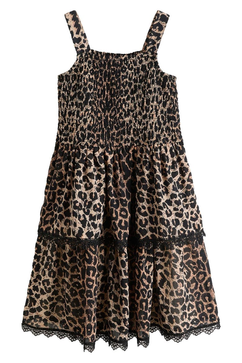 Kids' Leopard Tiered Dress, Main, color, BROWN