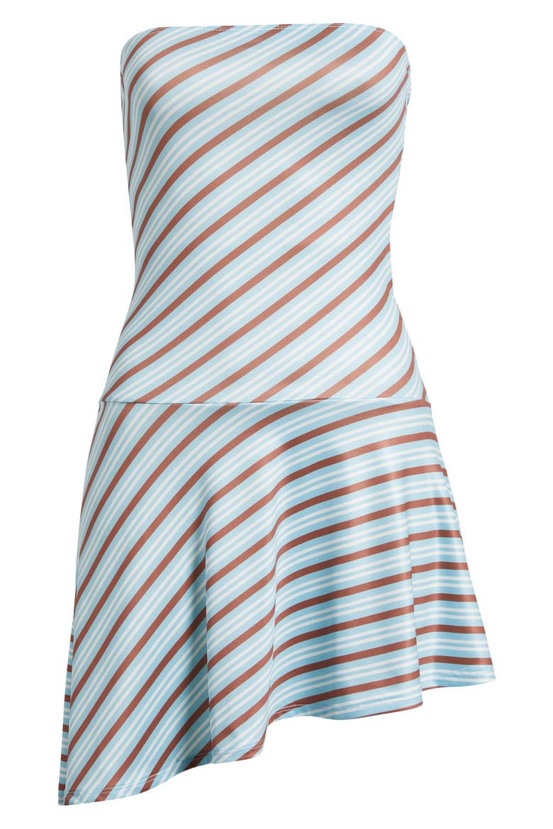 Kagari Mixed Stripe Straplessip Asymmetric Dress, Alternate, color, DGNAL STRP LGHT BLUE