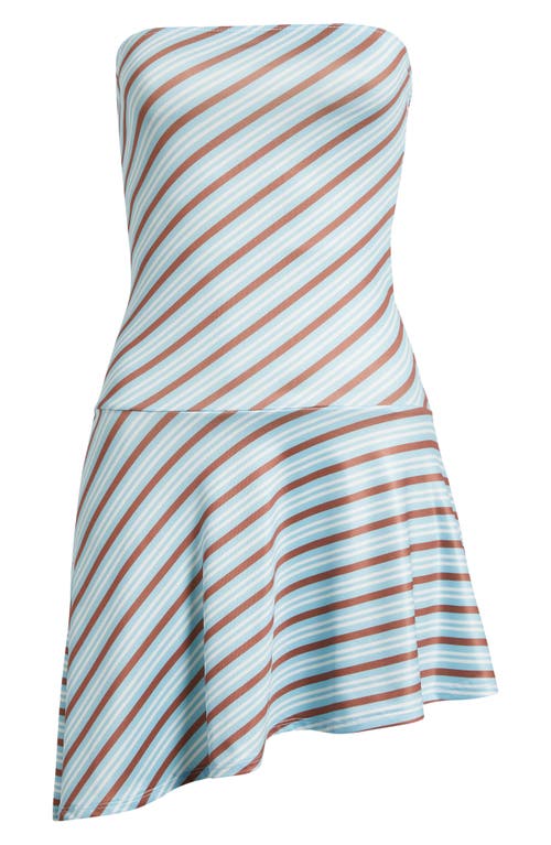 Motel Kagari Mixed Stripe Straplessip Asymmetric Dress In Blue