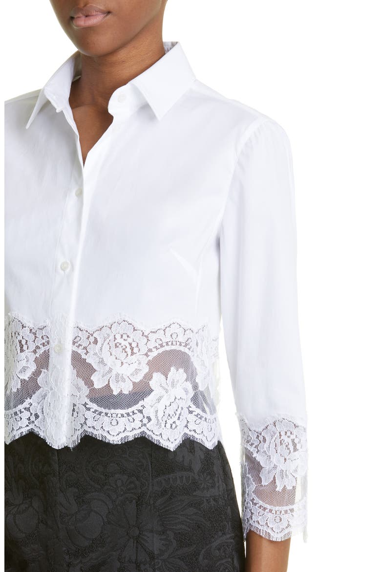 Button Up Floral Lace Crop Button-Up Shirt, Alternate, color, W0800 BIANCO OTTICO