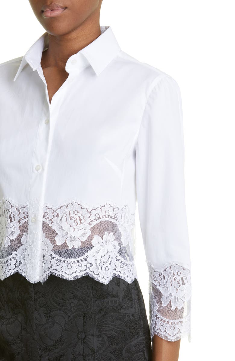 Dolce&Gabbana Button Up Floral Lace Crop Button-Up Shirt, Alternate, color, 