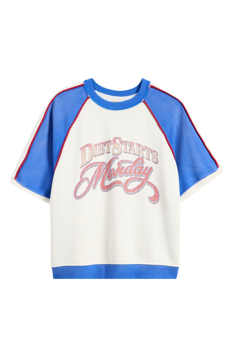 DIET STARTS MONDAY Warm-Up Colorblock Short Sleeve Cotton Graphic Sweatshirt, Alternate, color,