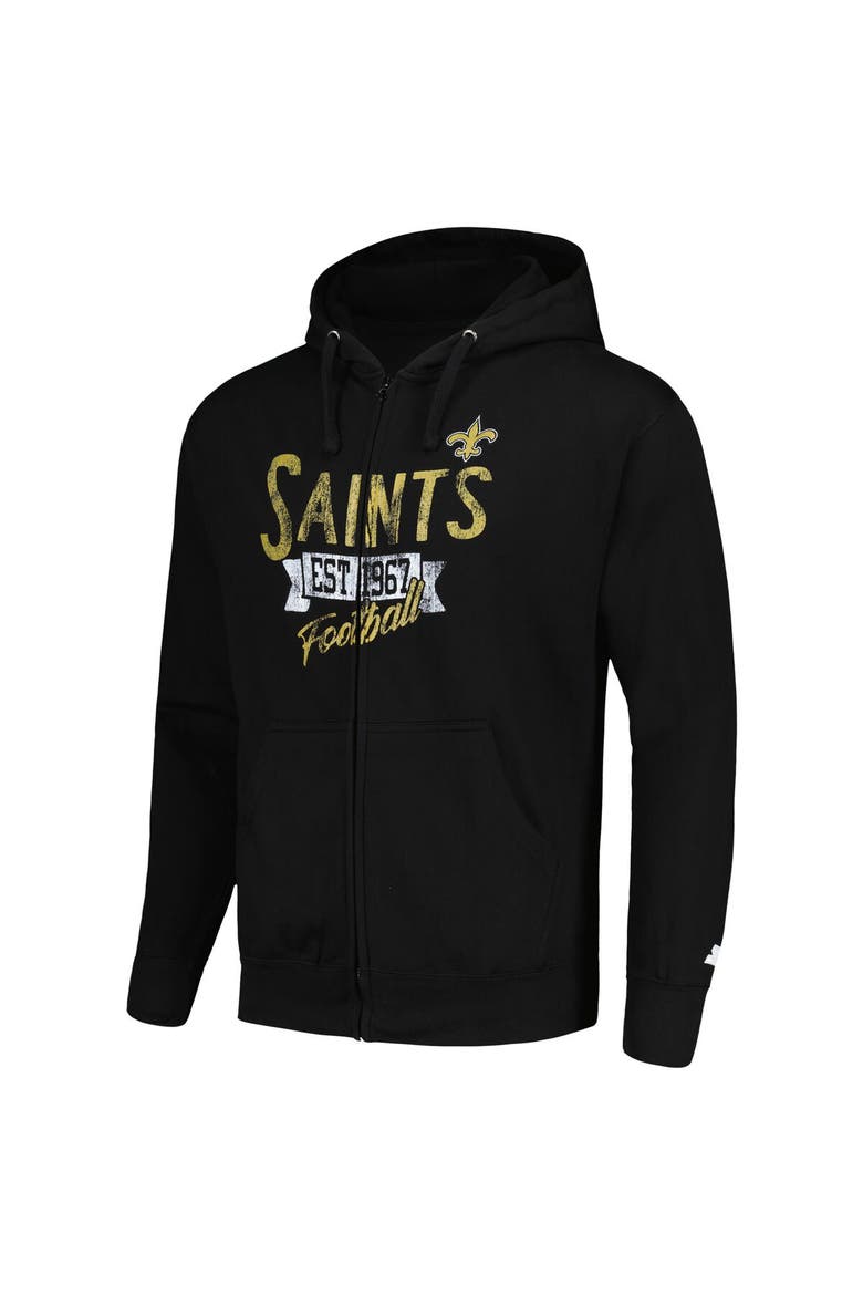 Men's Starter Black New Orleans Saints Domestic Post Season Full-Zip Hoodie, Alternate, color, Black