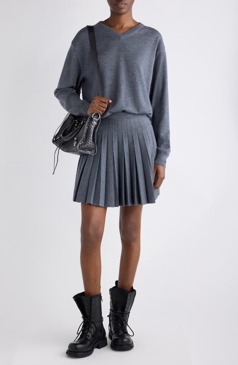 Balenciaga Wool V-Neck Sweater, Alternate, color, 1167 Heather Grey