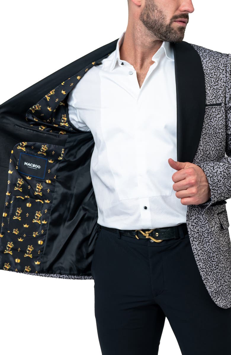 Maceoo Ceremonial Grey Flocked Shawl Collar Dinner Jacket, Alternate, color, Grey