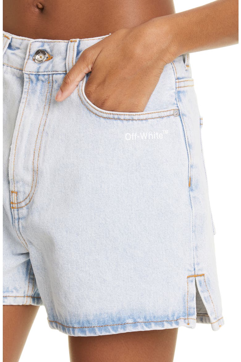 Diagonal Stripe Block Denim Shorts, Alternate, color, BLUE WHITE