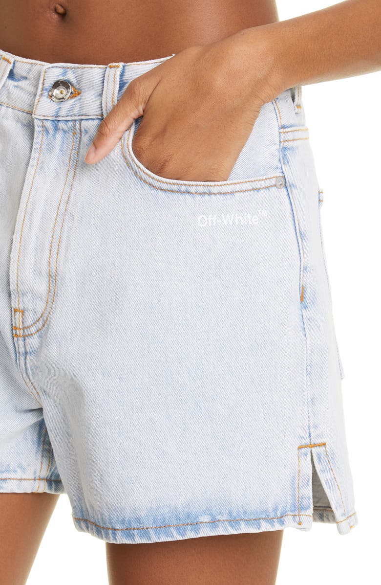 Off-White Diagonal Stripe Block Denim Shorts, Alternate, color, 