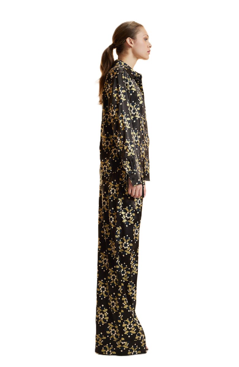 Cynthia Rowley Silk Wide Leg Pants, Alternate, color, Black/Gold