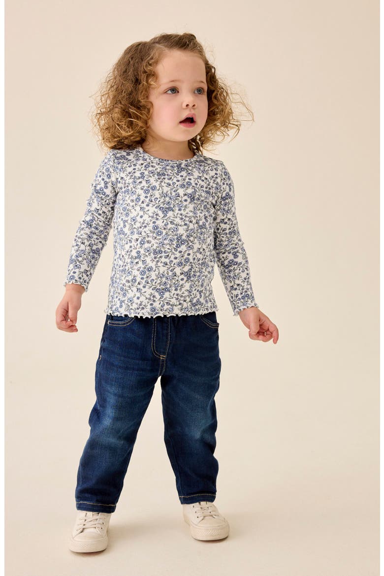 Kids' Ditsy Floral Long Sleeve Rib Top, Alternate, color, ECRU BLUE DITSY FLORAL
