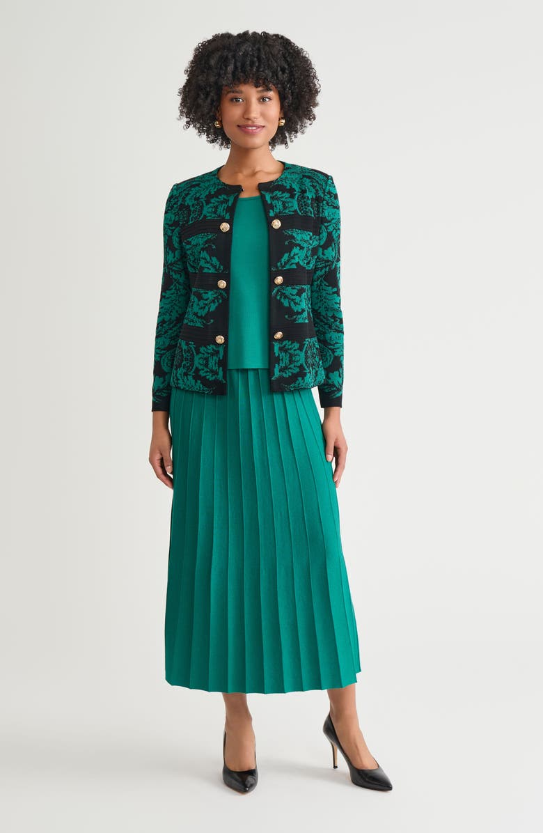 Ming Wang Heritage Filigree Multi-Stitch Knit Jacket, Alternate, color, Everest/Black