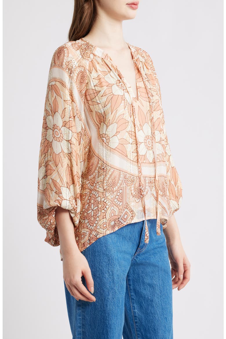 Gefina Floral Metallic Stripe Georgette Top, Alternate, color, TAUPE MULTI