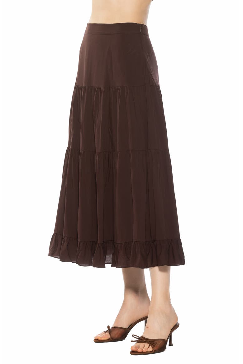 Amelie Ruffle Tiered Midi Skirt, Alternate, color, BROWN
